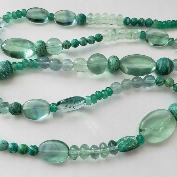 Stephen Dweck Sterling Silver Turquoise Amazonite Beaded Necklace 30" - Picture 3 of 4